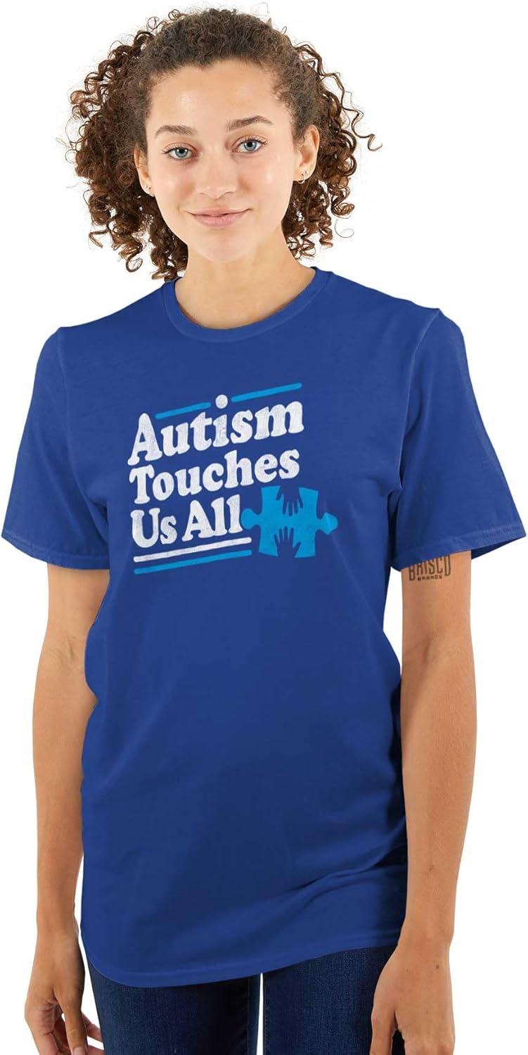imageBrisco Brands Autism Touches Us All Puzzle Piece Graphic T Shirt Men or WomenRoyal