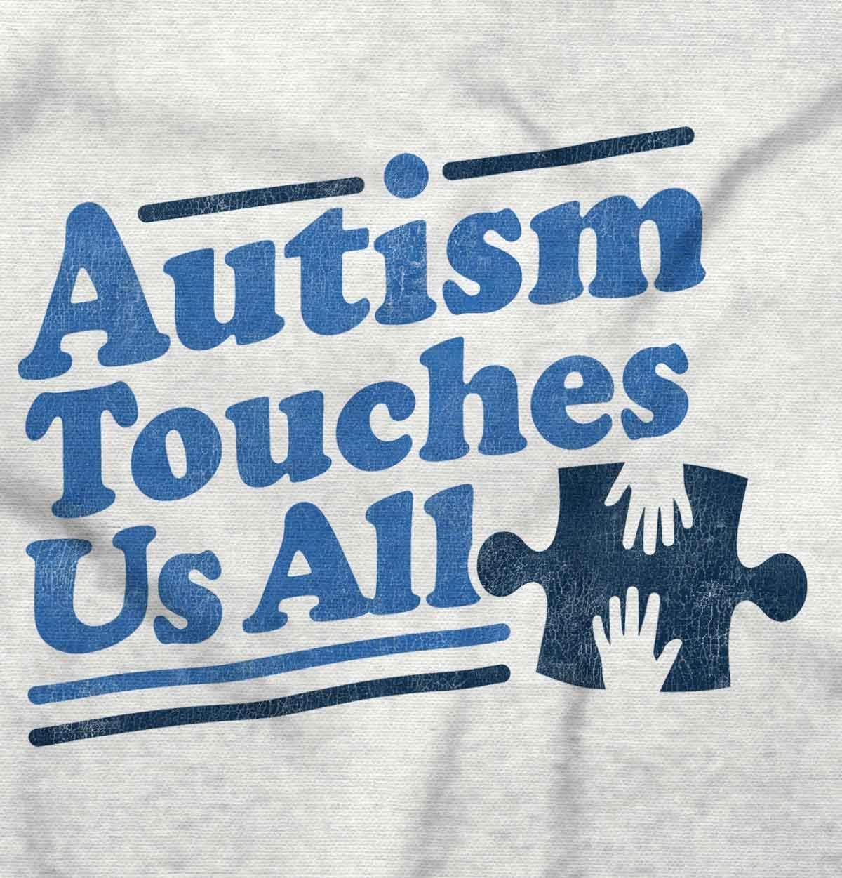 imageBrisco Brands Autism Touches Us All Puzzle Piece Graphic T Shirt Men or WomenWhite