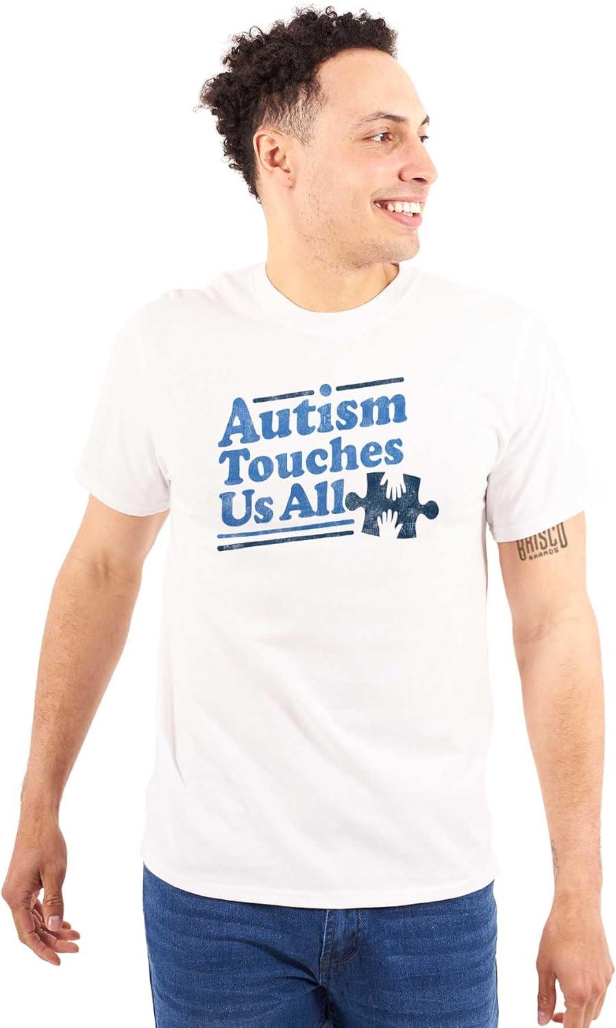 imageBrisco Brands Autism Touches Us All Puzzle Piece Graphic T Shirt Men or WomenWhite