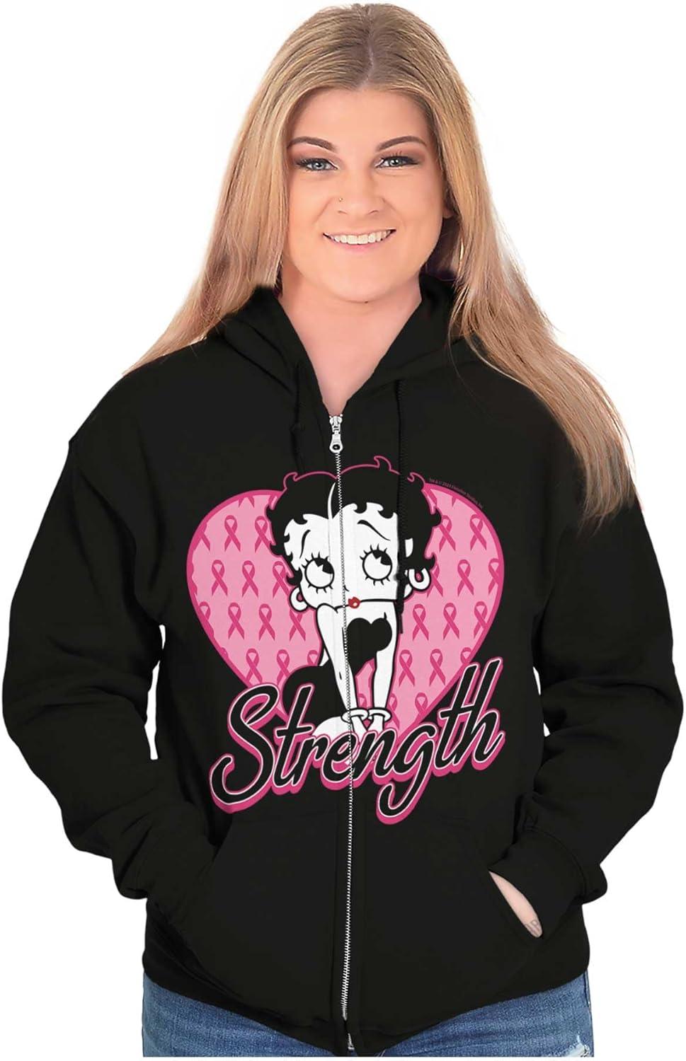 imageBrisco Brands Betty Boop Breast Cancer Strength Zip Hoodie Sweatshirt Women