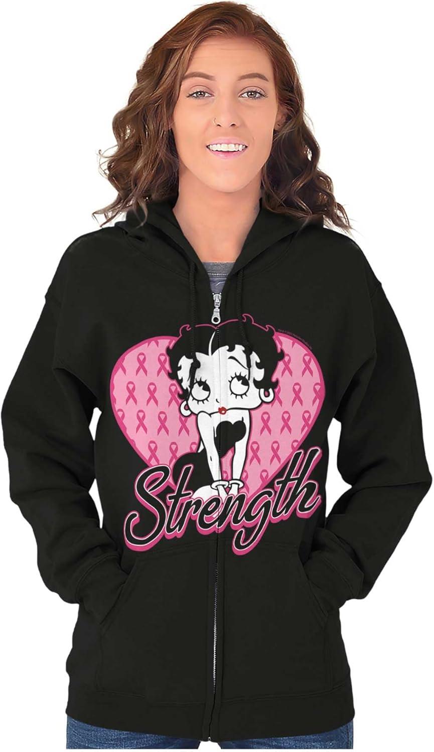 imageBrisco Brands Betty Boop Breast Cancer Strength Zip Hoodie Sweatshirt Women