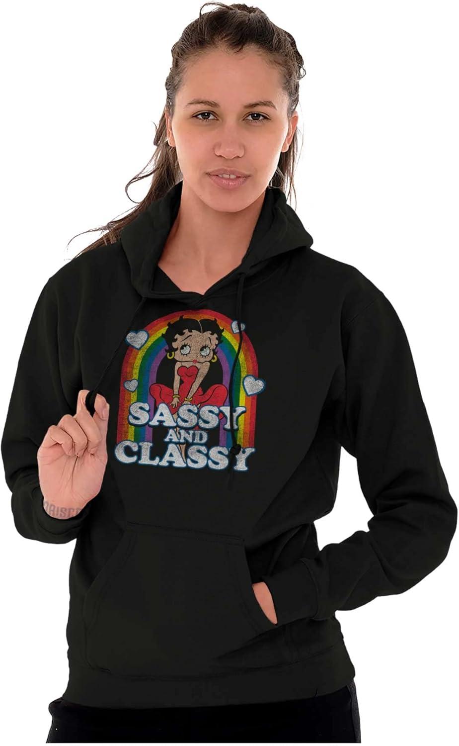 imageBrisco Brands Betty Boop Sassy and Classy Rainbow Hoodie Sweatshirt WomenBlack