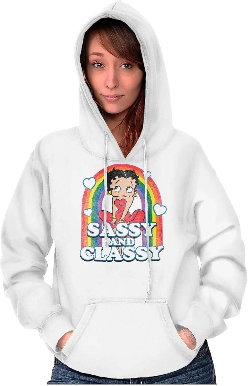 imageBrisco Brands Betty Boop Sassy and Classy Rainbow Hoodie Sweatshirt WomenWhite