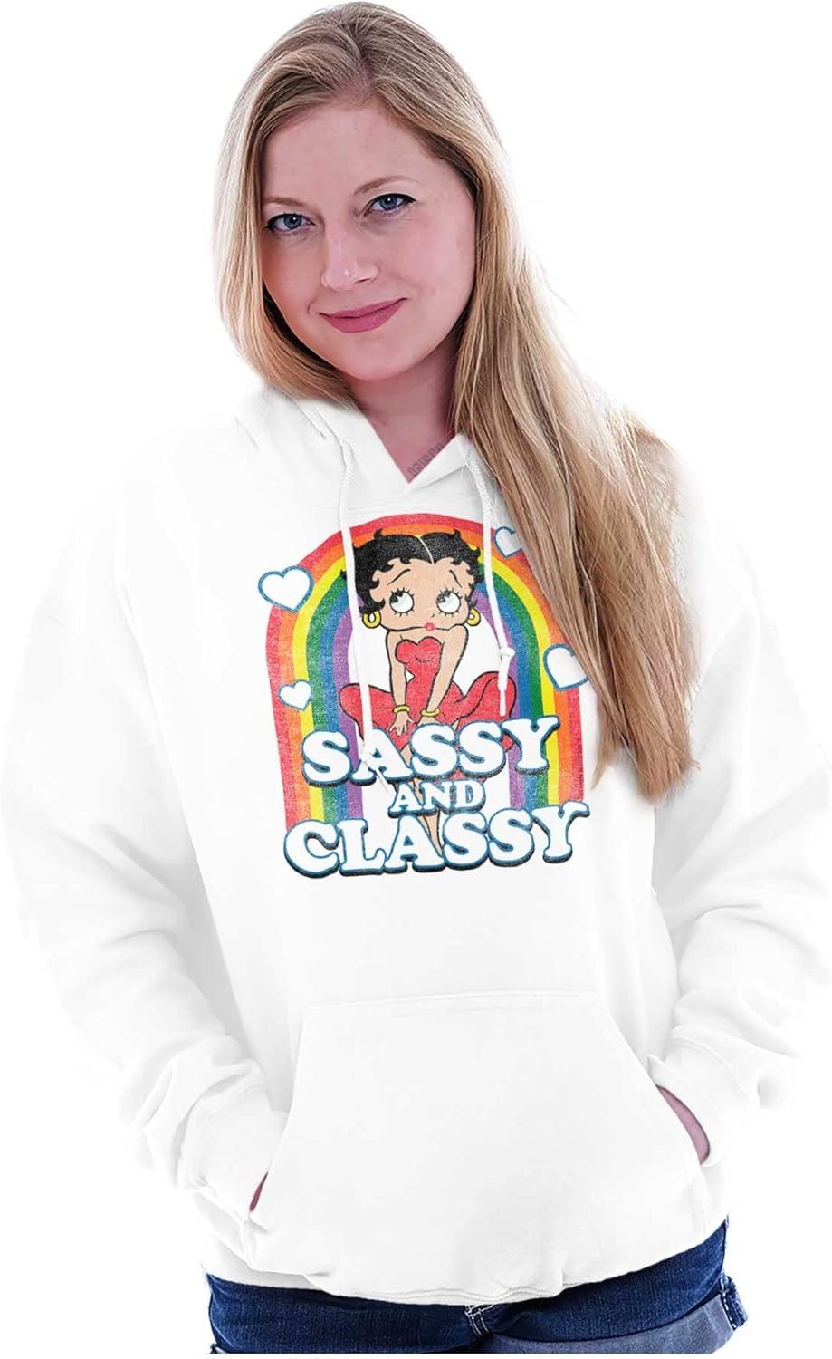 imageBrisco Brands Betty Boop Sassy and Classy Rainbow Hoodie Sweatshirt WomenWhite