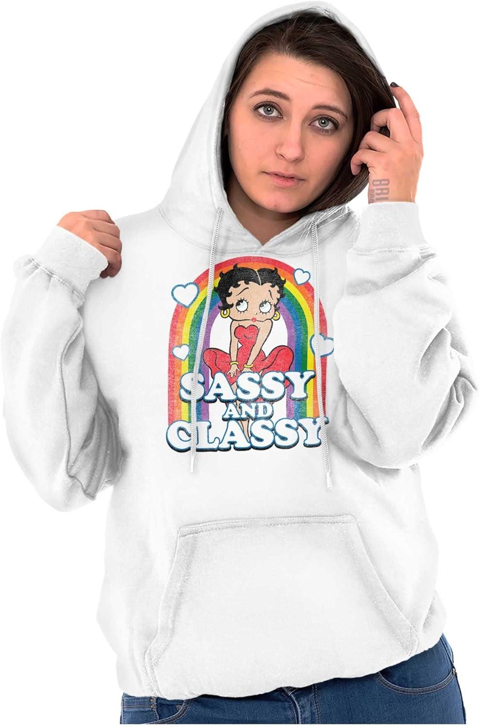 imageBrisco Brands Betty Boop Sassy and Classy Rainbow Hoodie Sweatshirt WomenWhite