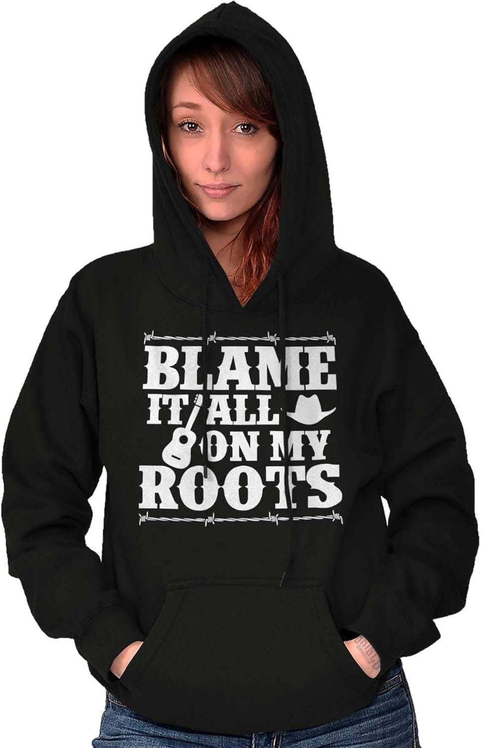 imageBrisco Brands Blame It On My Roots Country Music Hoodie Sweatshirt Women MenBlack