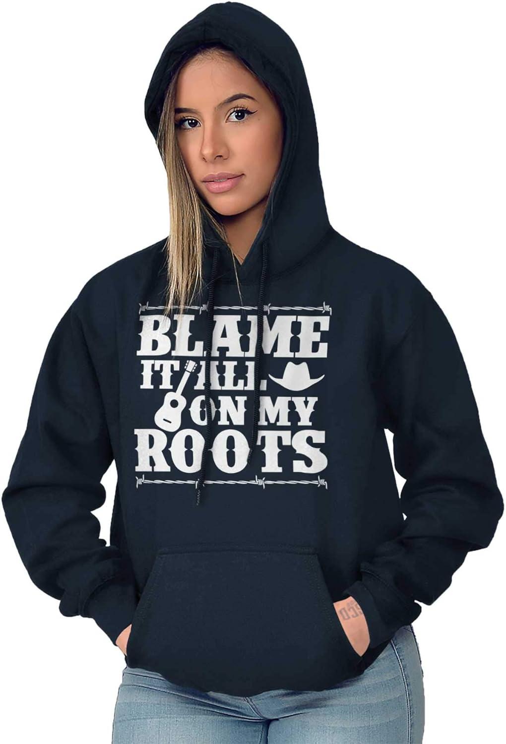 imageBrisco Brands Blame It On My Roots Country Music Hoodie Sweatshirt Women MenNavy