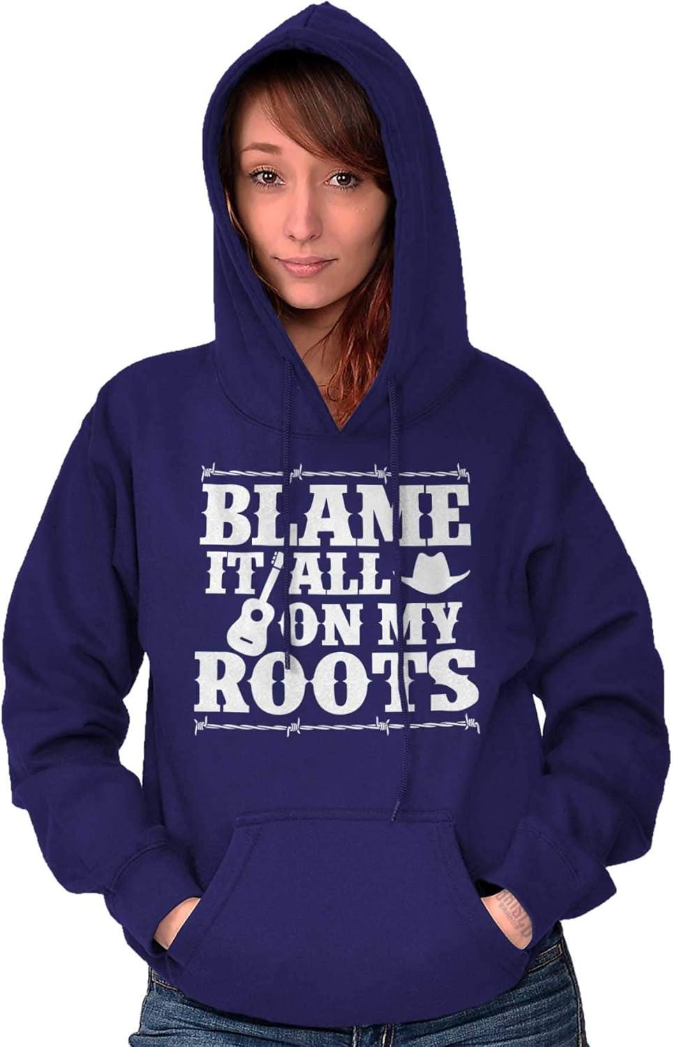 imageBrisco Brands Blame It On My Roots Country Music Hoodie Sweatshirt Women MenPurple