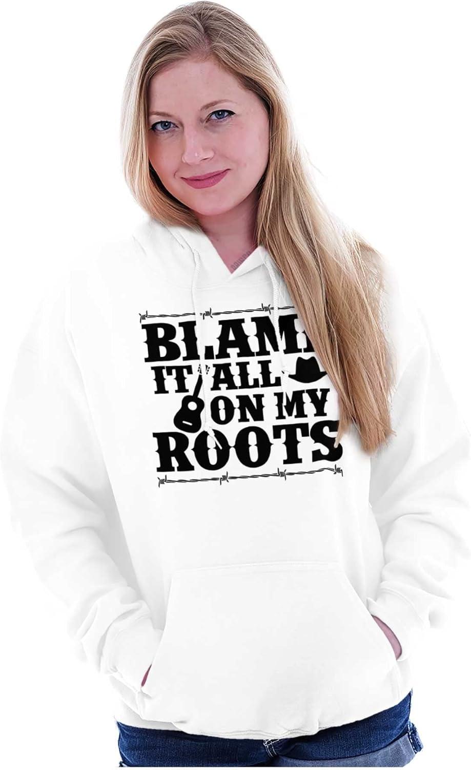 imageBrisco Brands Blame It On My Roots Country Music Hoodie Sweatshirt Women MenWhite