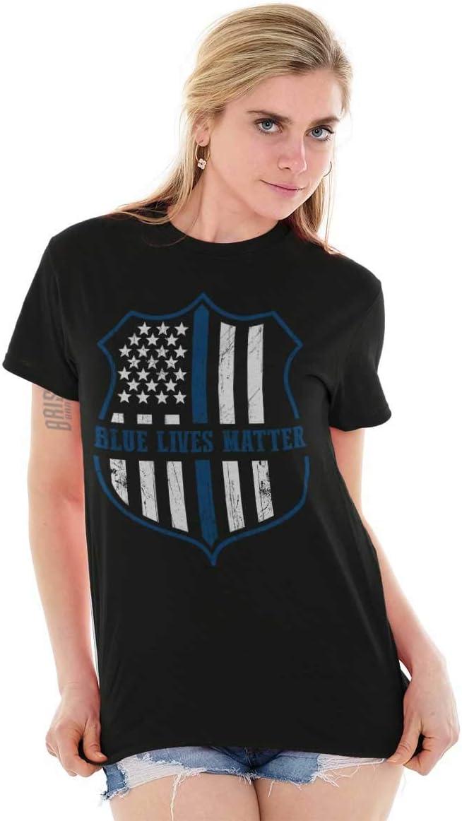 imageBrisco Brands Blue Line American Flag Police Badge Graphic T Shirt Men or WomenBlack