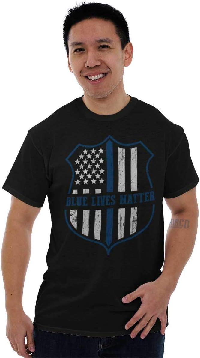 imageBrisco Brands Blue Line American Flag Police Badge Graphic T Shirt Men or WomenBlack