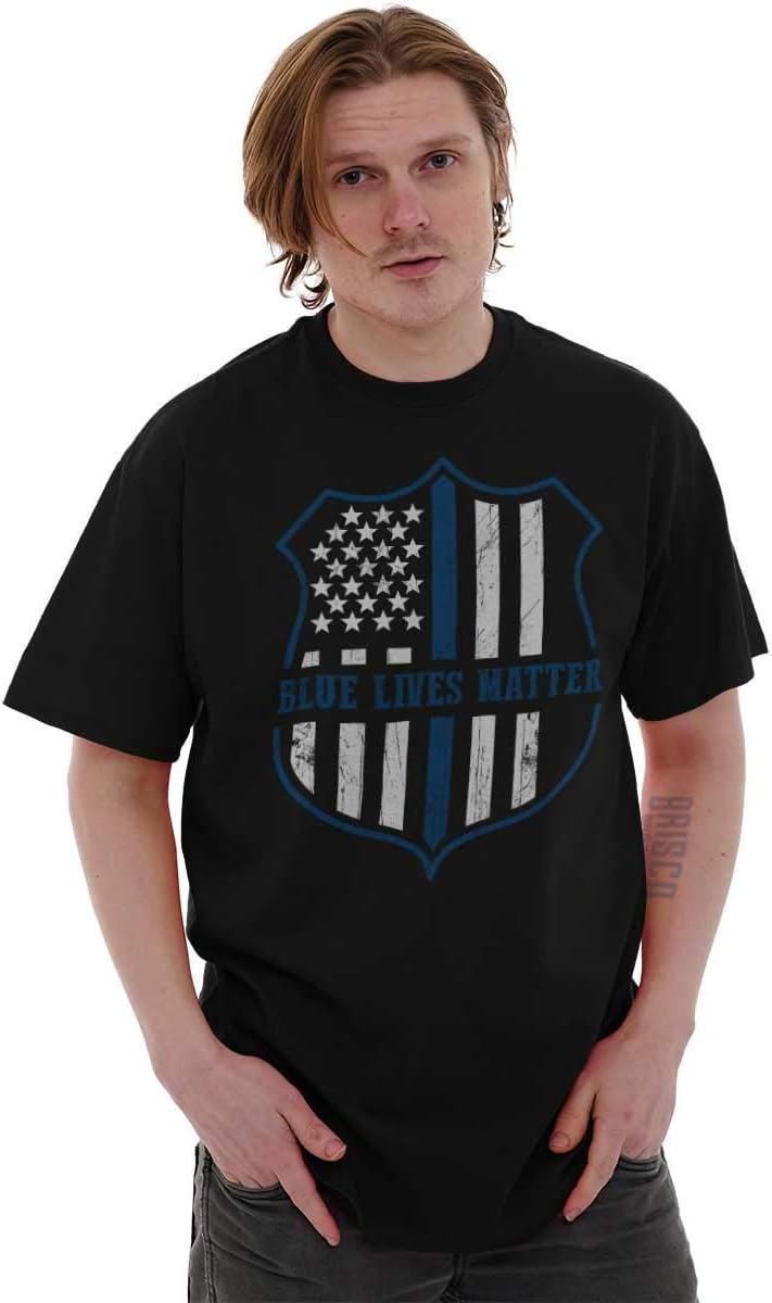 imageBrisco Brands Blue Line American Flag Police Badge Graphic T Shirt Men or WomenBlack