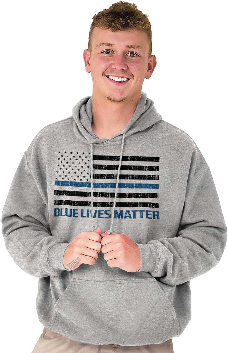 imageBrisco Brands Blue Line American Flag Support Hoodie Sweatshirt Women MenSport Grey