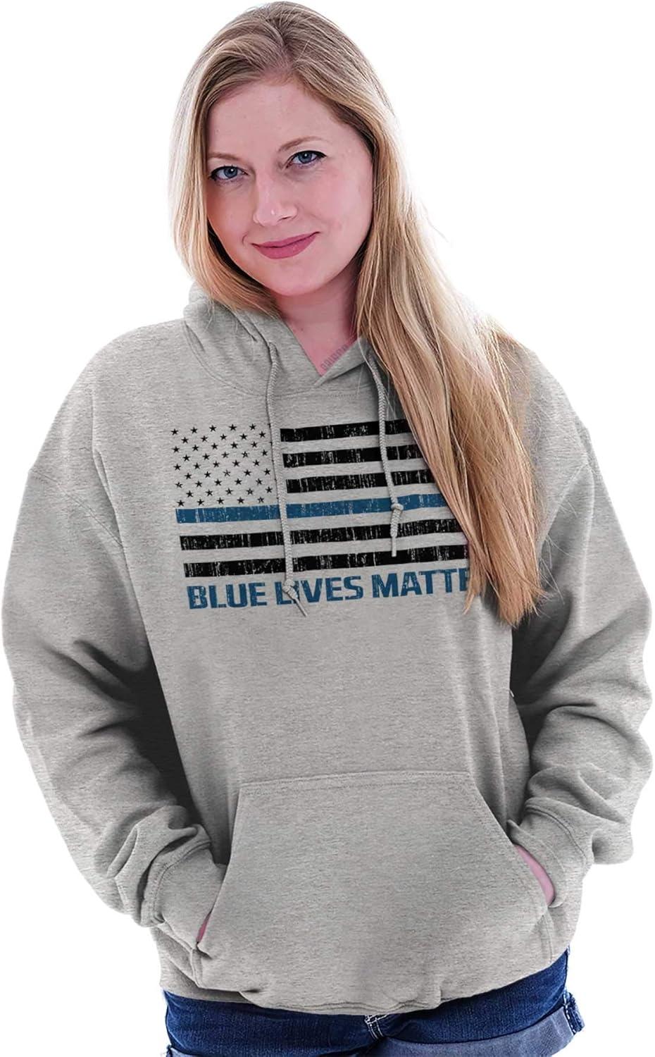 imageBrisco Brands Blue Line American Flag Support Hoodie Sweatshirt Women MenSport Grey