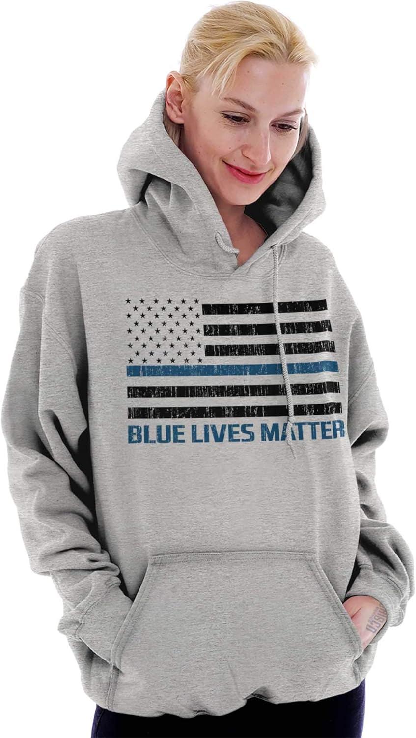 imageBrisco Brands Blue Line American Flag Support Hoodie Sweatshirt Women MenSport Grey