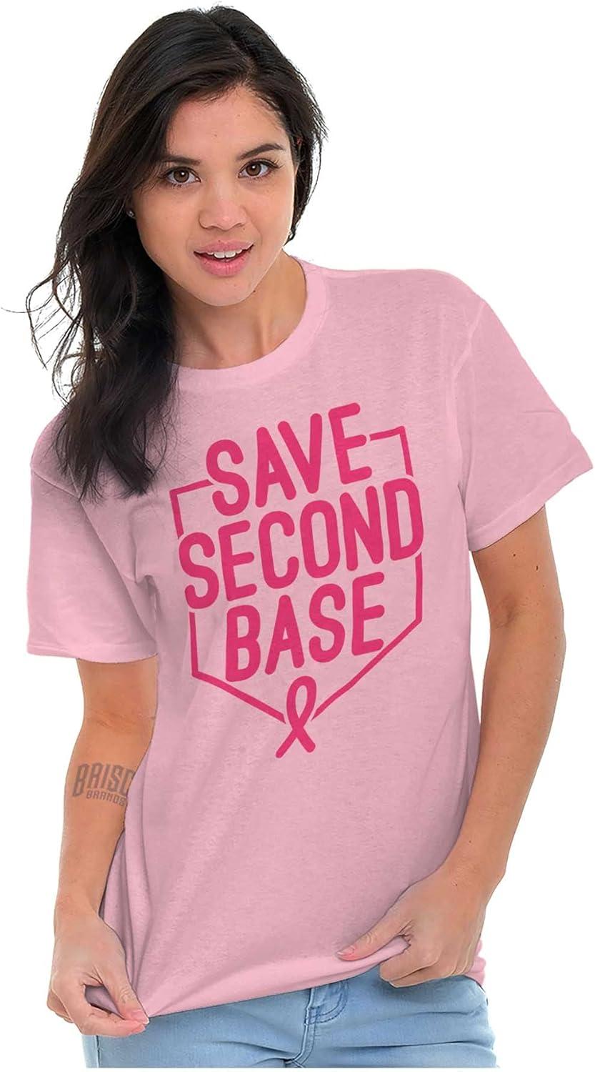 imageBrisco Brands Breast Cancer Awareness Save Second Womens Graphic T Shirt TeesLight Pink