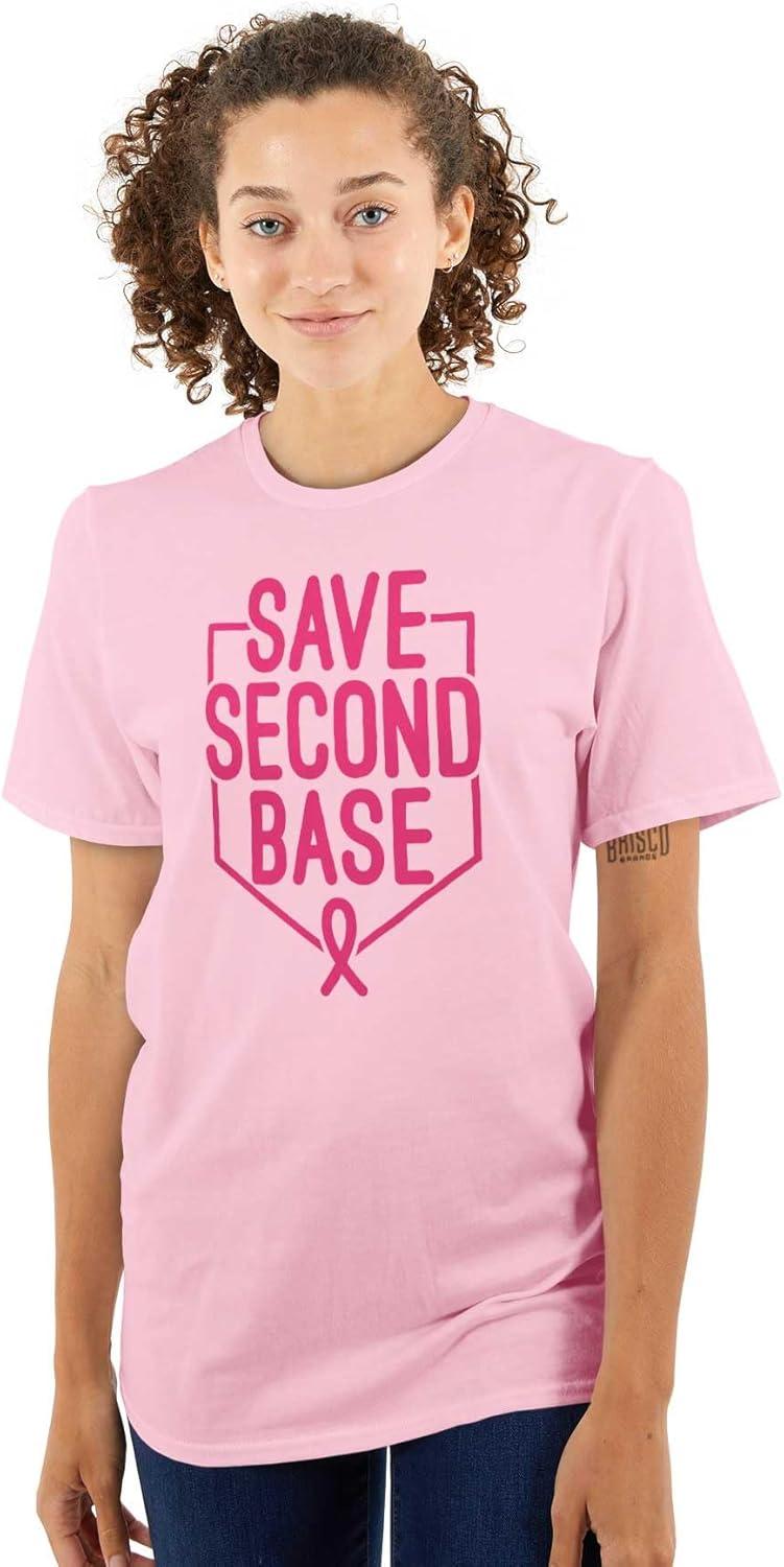 imageBrisco Brands Breast Cancer Awareness Save Second Womens Graphic T Shirt TeesLight Pink