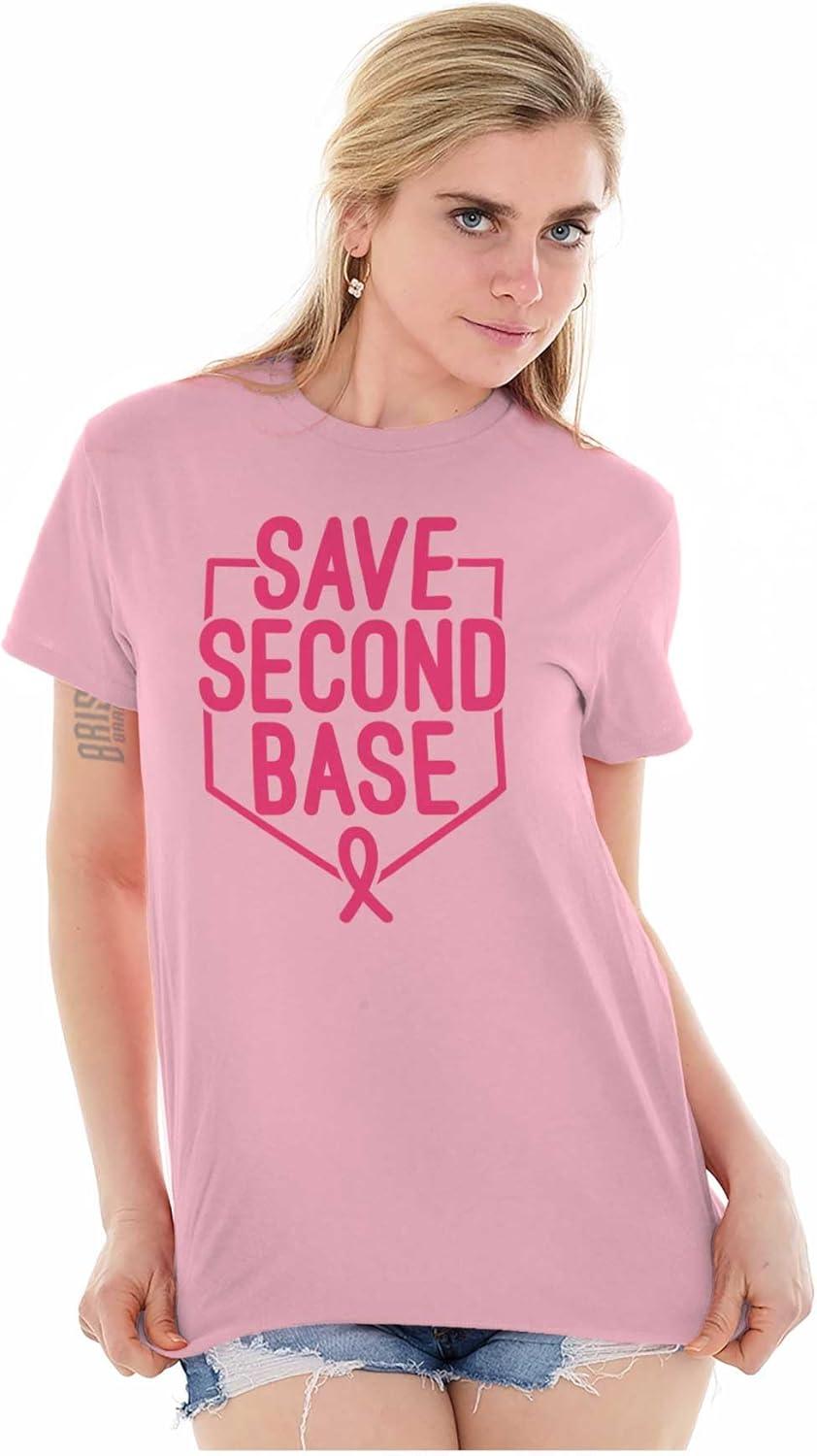 imageBrisco Brands Breast Cancer Awareness Save Second Womens Graphic T Shirt TeesLight Pink