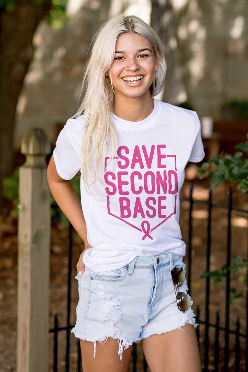 imageBrisco Brands Breast Cancer Awareness Save Second Womens Graphic T Shirt TeesWhite