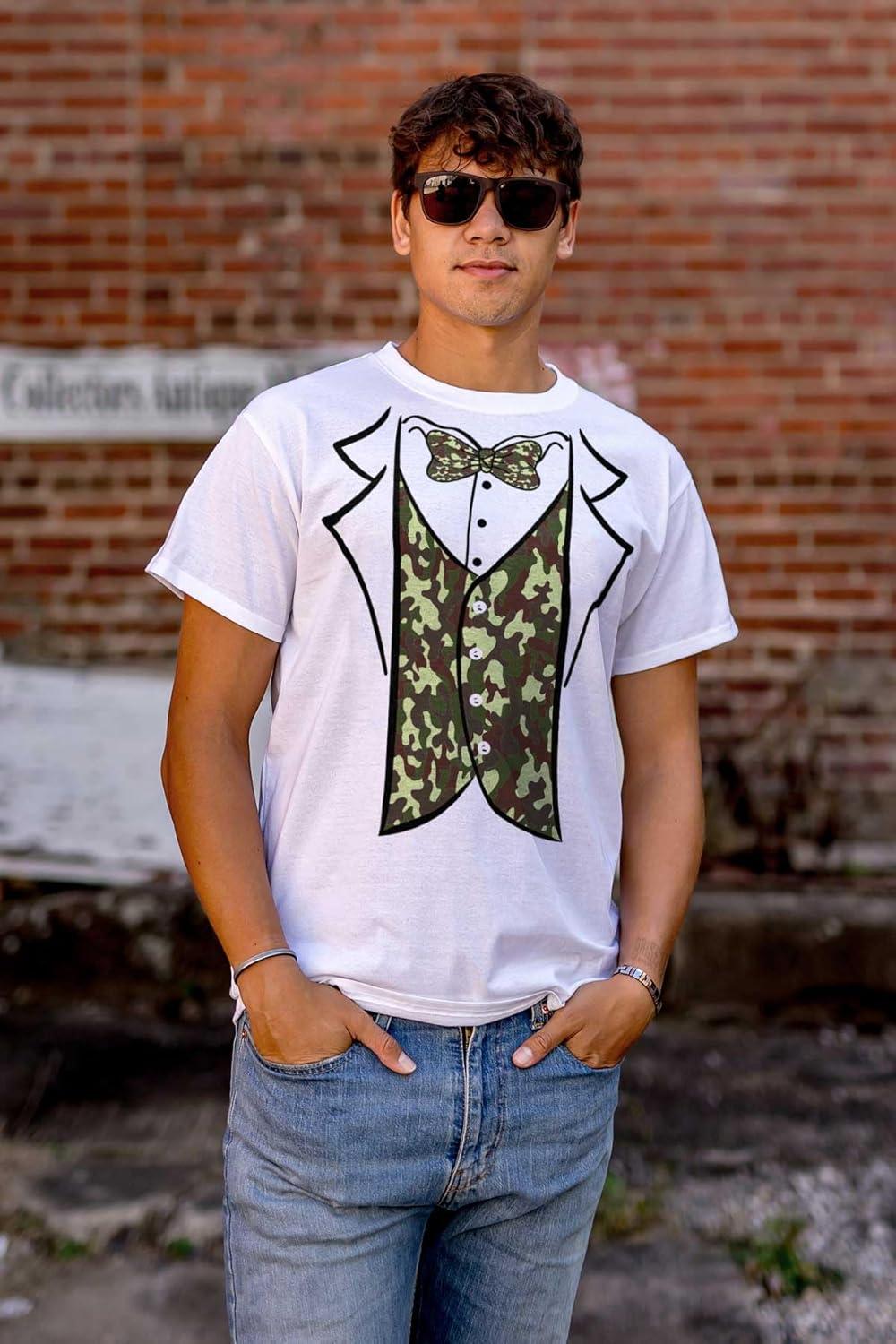 imageBrisco Brands Camouflage Faux Three Piece Tuxedo Mens Graphic T Shirt TeesWhite