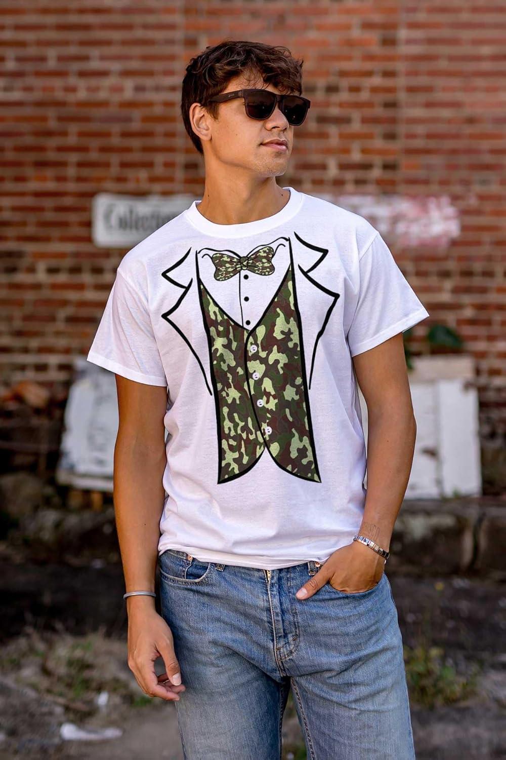 imageBrisco Brands Camouflage Faux Three Piece Tuxedo Mens Graphic T Shirt TeesWhite