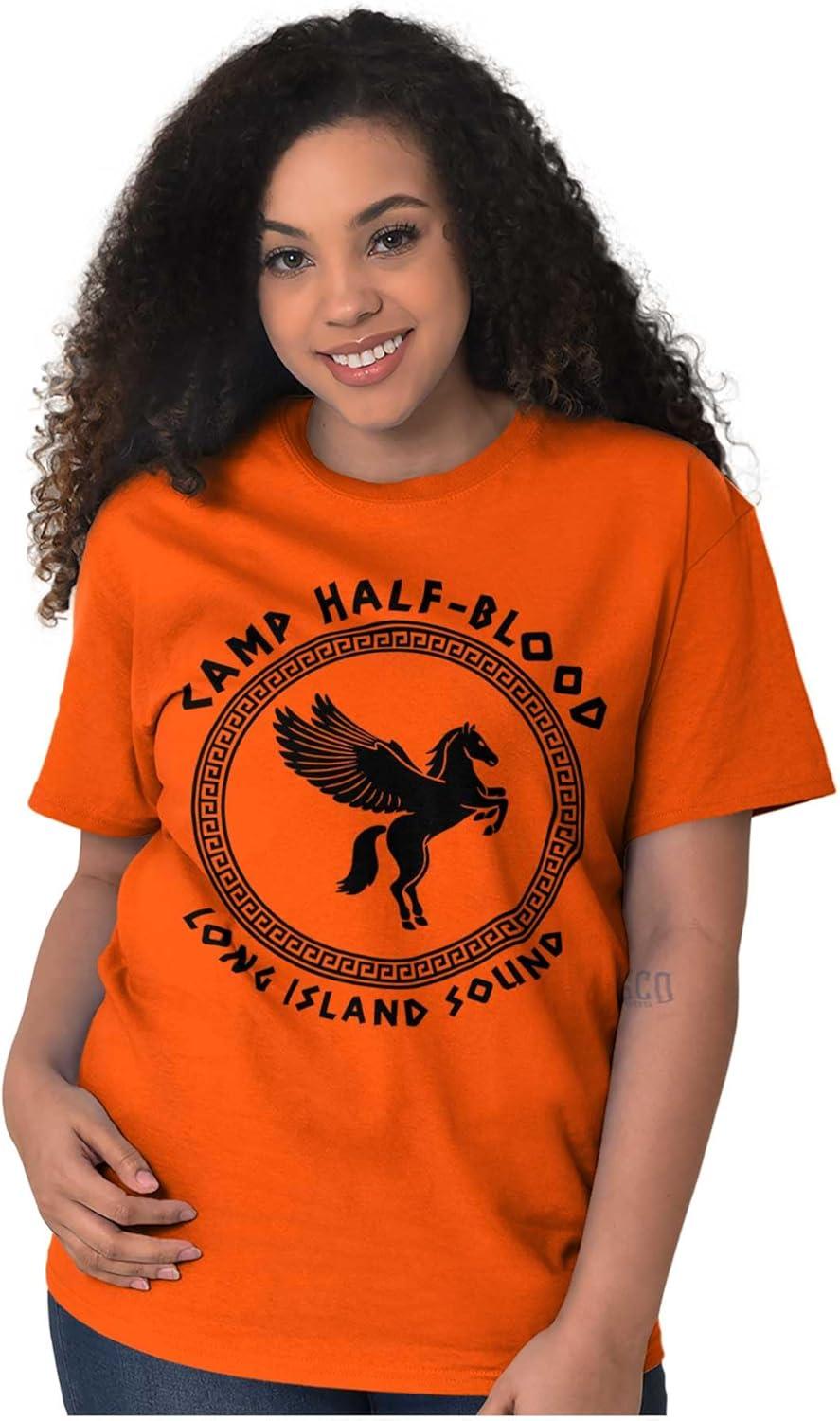 imageBrisco Brands Camp Half Blood Greek Mythology Graphic T Shirt Men or WomenOrange Greek Key Pattern