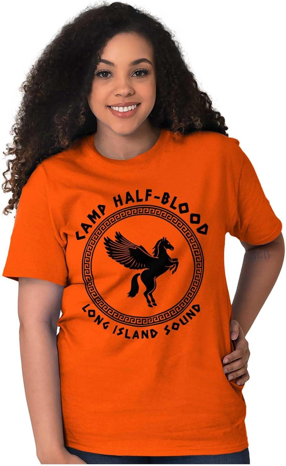 imageBrisco Brands Camp Half Blood Greek Mythology Graphic T Shirt Men or WomenOrange Greek Key Pattern