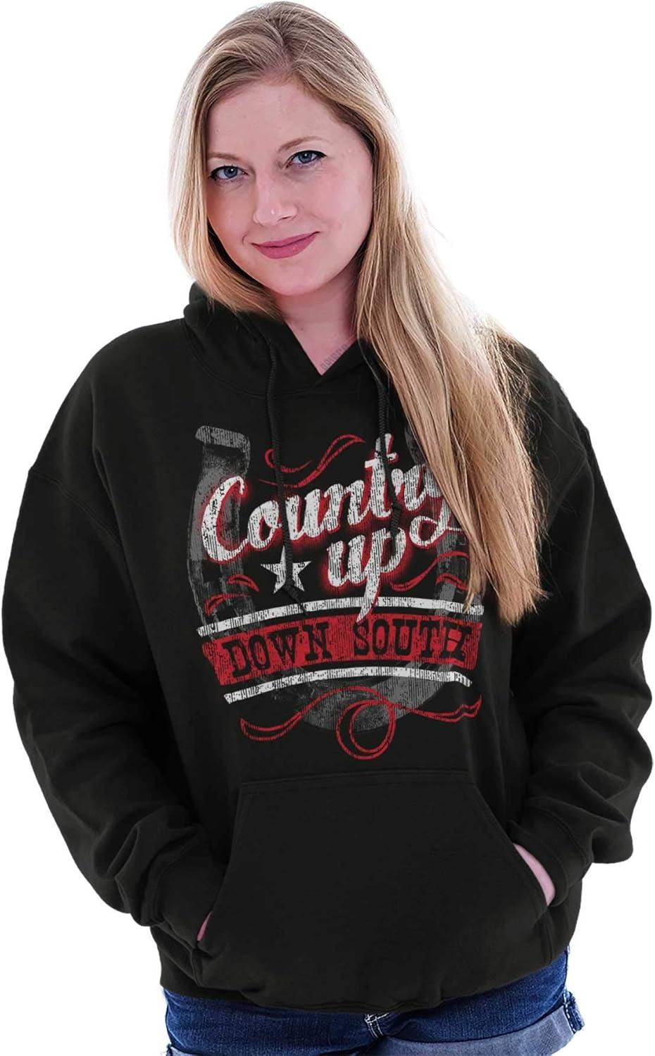 imageBrisco Brands Country Down South Lucky Horse Shoe Hoodie Sweatshirt Women MenBlack