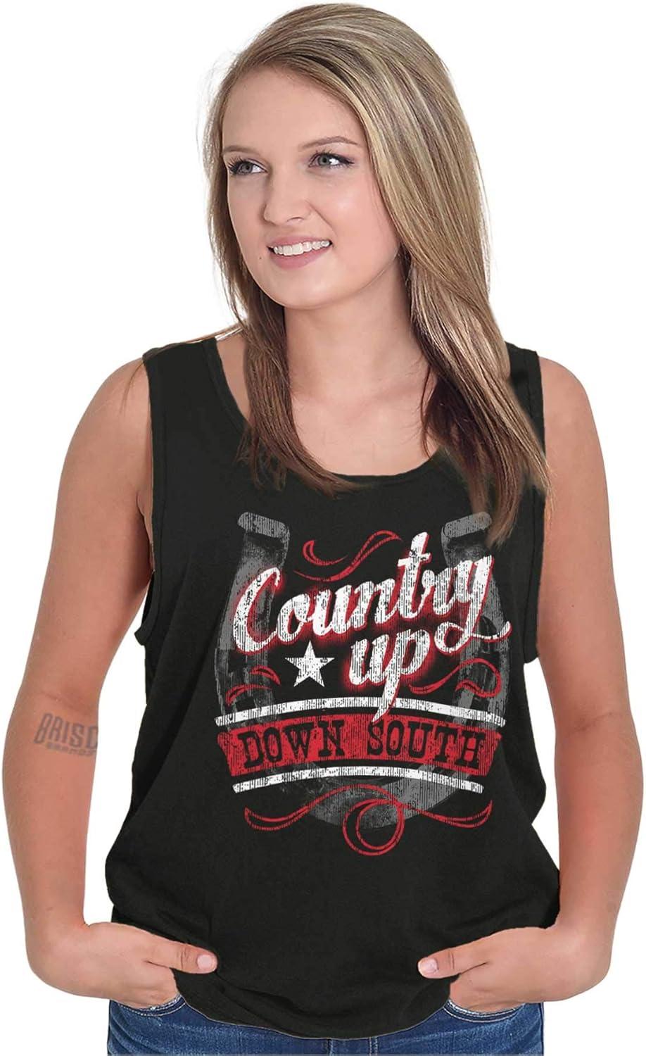 imageBrisco Brands Country Down South Lucky Horse Shoe Tank Top T Shirts Men WomenBlack