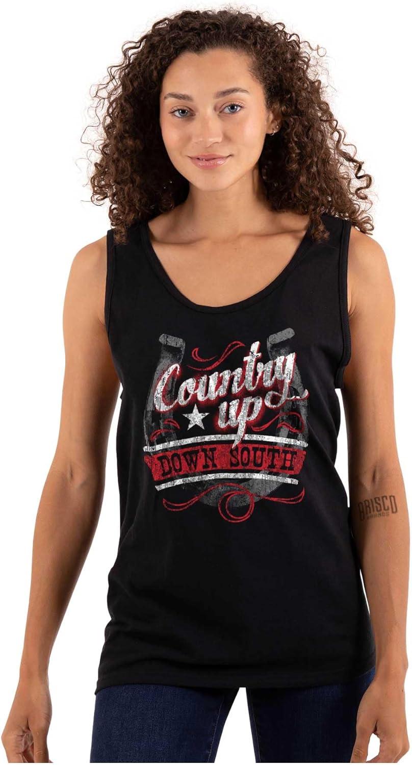 imageBrisco Brands Country Down South Lucky Horse Shoe Tank Top T Shirts Men WomenBlack