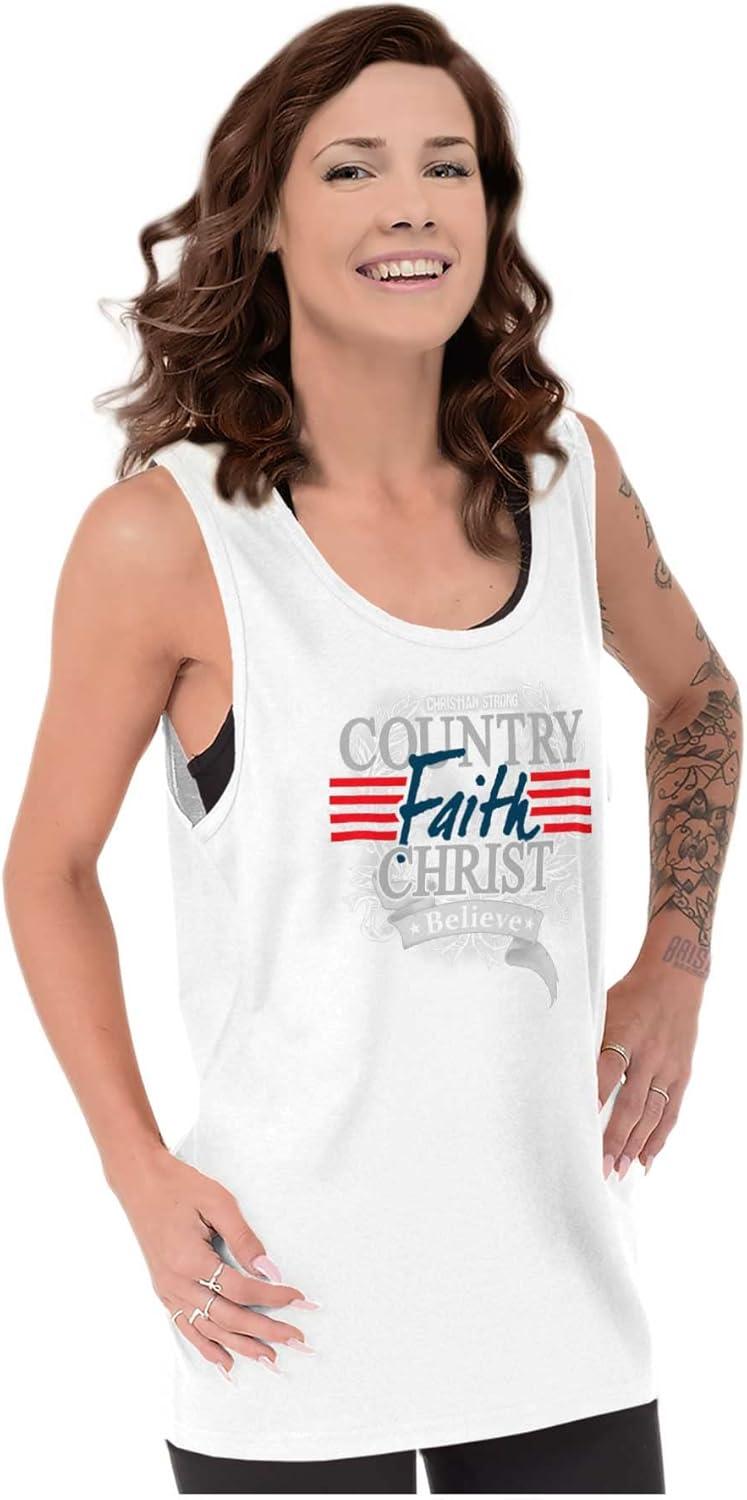 imageBrisco Brands Country Faith Patriotic USA Christian Tank Top T Shirts Men WomenWhite