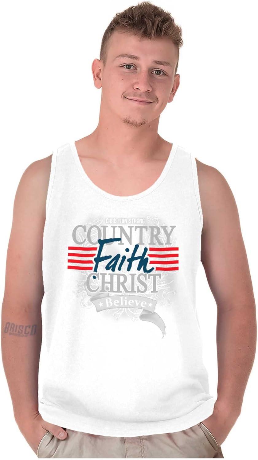 imageBrisco Brands Country Faith Patriotic USA Christian Tank Top T Shirts Men WomenWhite