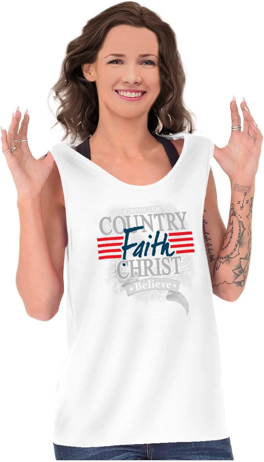 imageBrisco Brands Country Faith Patriotic USA Christian Tank Top T Shirts Men WomenWhite