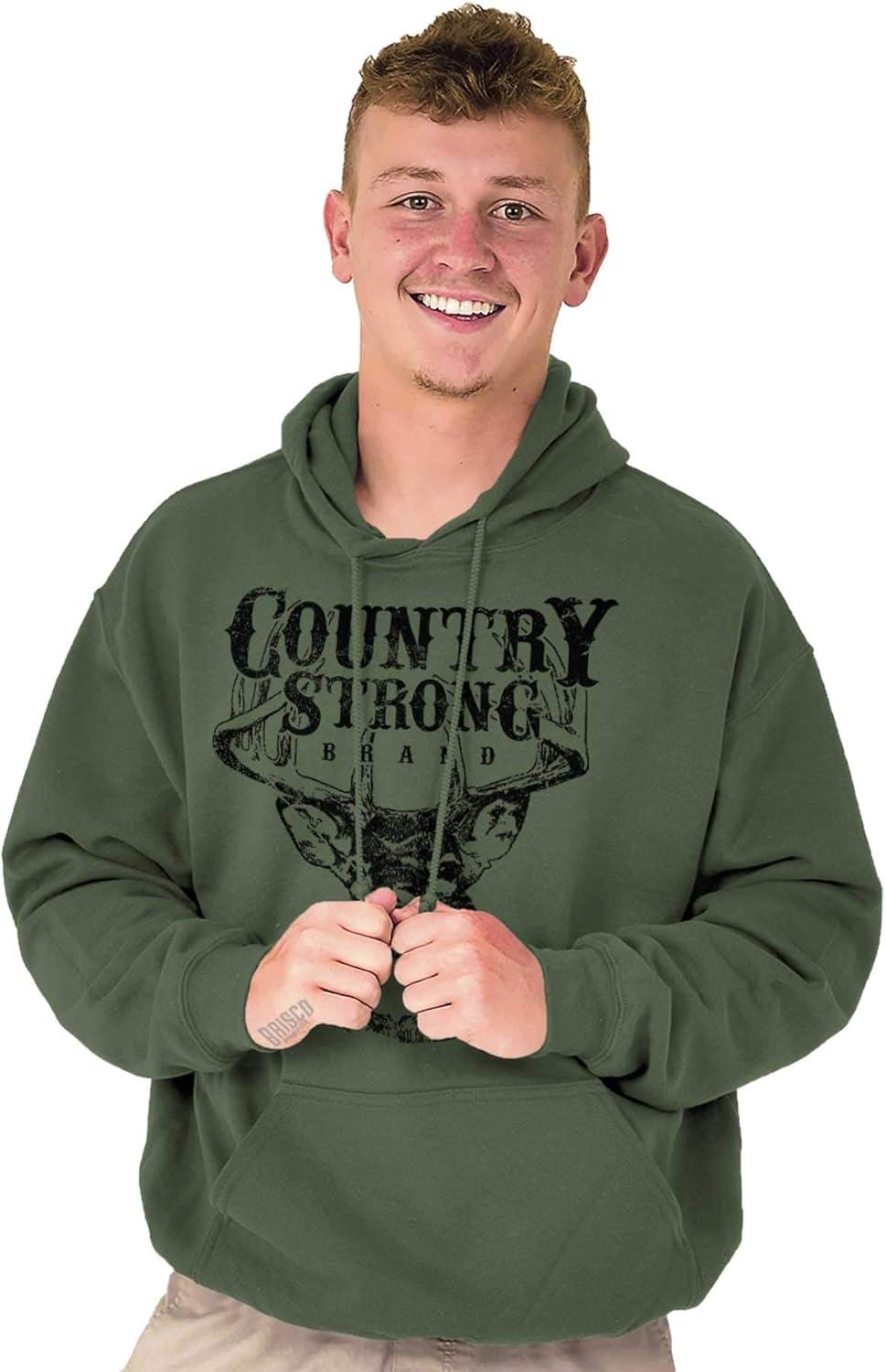 imageBrisco Brands Country Strong Buck Hoodie Sweatshirt Women MenMilitary Green