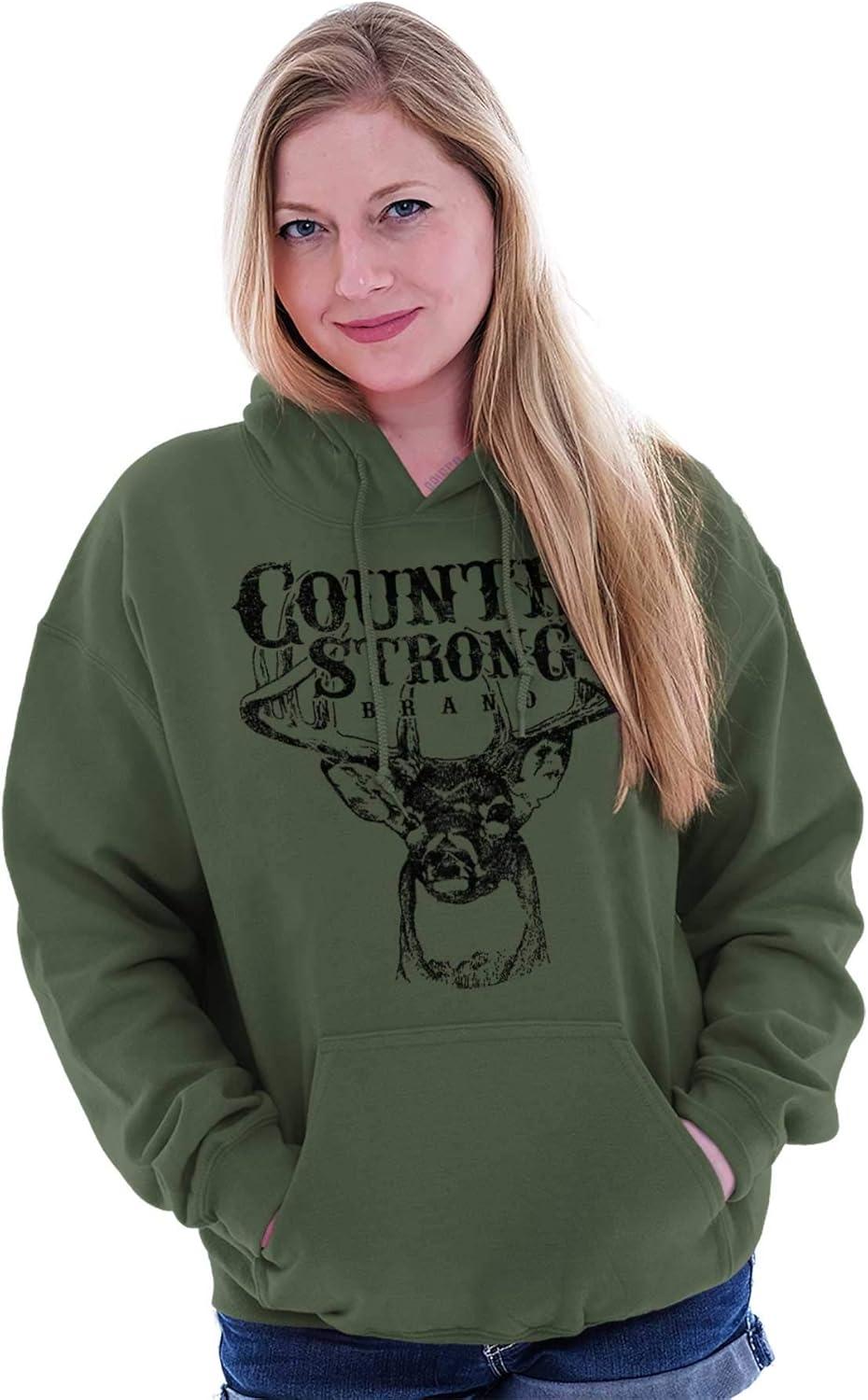 imageBrisco Brands Country Strong Buck Hoodie Sweatshirt Women MenMilitary Green