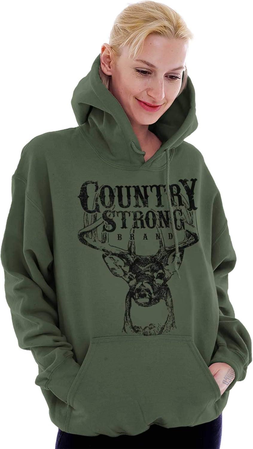 imageBrisco Brands Country Strong Buck Hoodie Sweatshirt Women MenMilitary Green