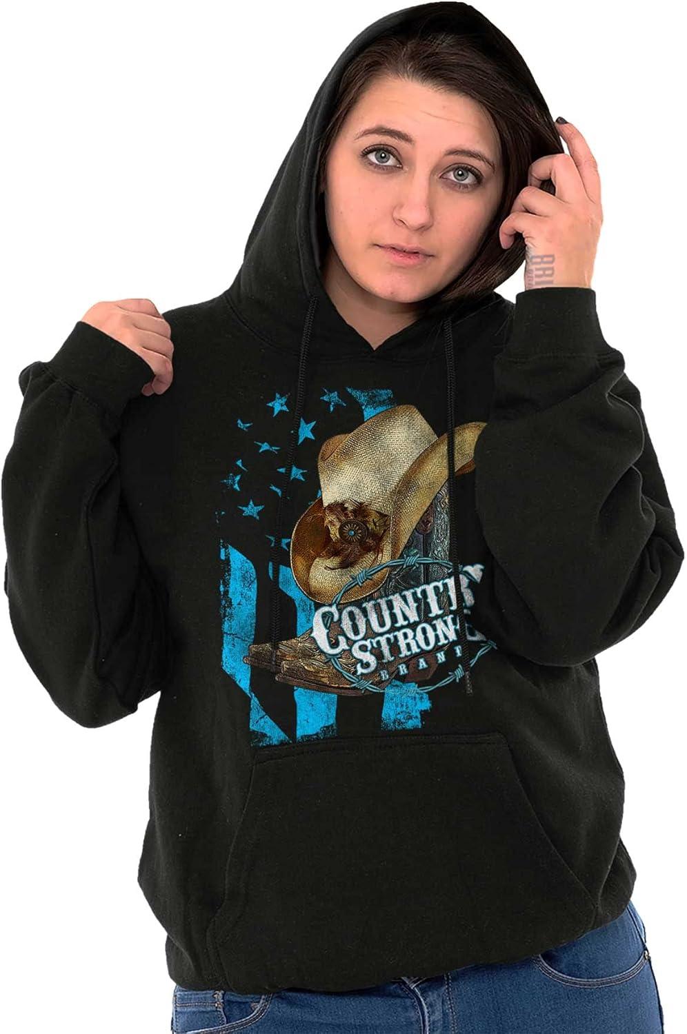imageBrisco Brands Country Strong Cowboy Hat Hoodie Sweatshirt WomenBlack
