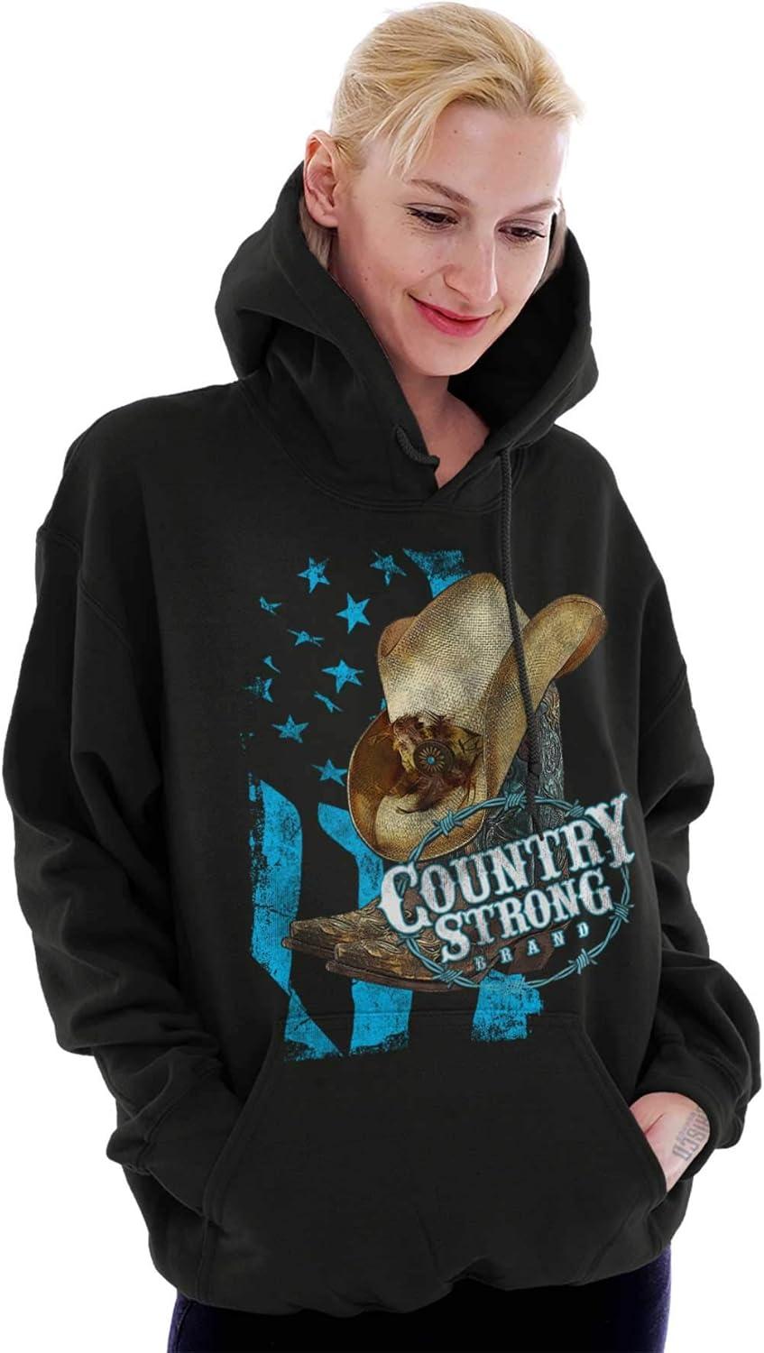 imageBrisco Brands Country Strong Cowboy Hat Hoodie Sweatshirt WomenBlack