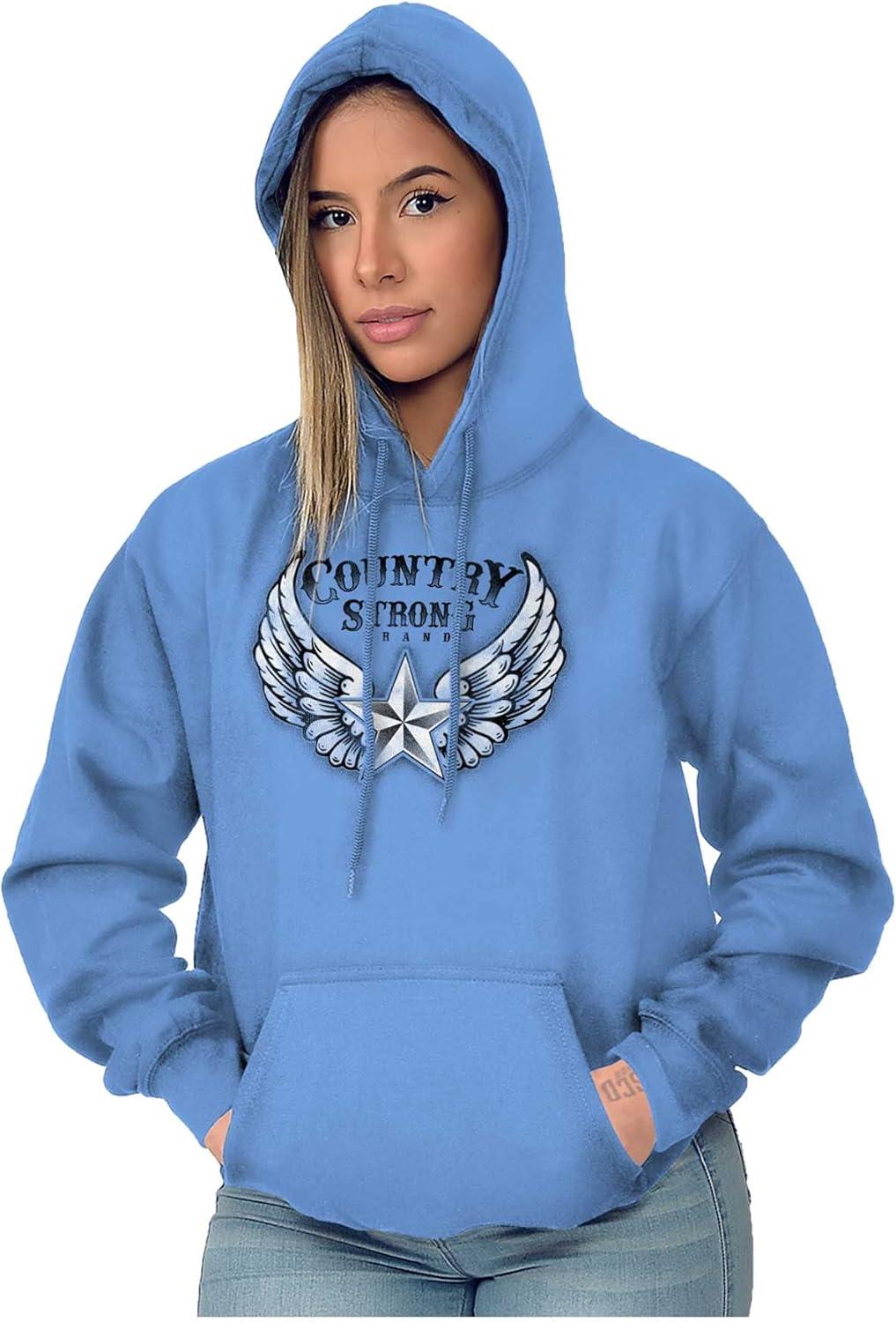 imageBrisco Brands Country Strong Cute Angels Wings Star Hoodie Sweatshirt WomenCarolina Blue