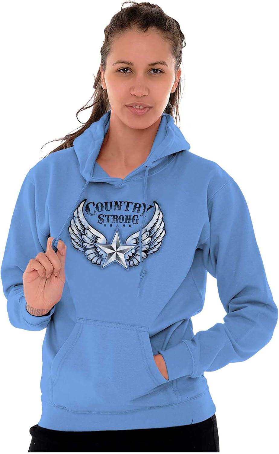 imageBrisco Brands Country Strong Cute Angels Wings Star Hoodie Sweatshirt WomenCarolina Blue
