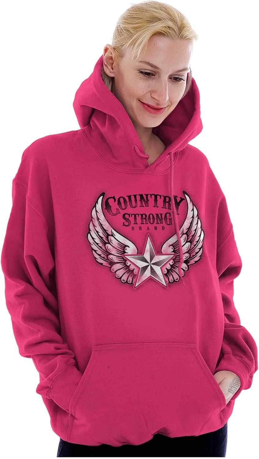 imageBrisco Brands Country Strong Cute Angels Wings Star Hoodie Sweatshirt WomenHeliconia