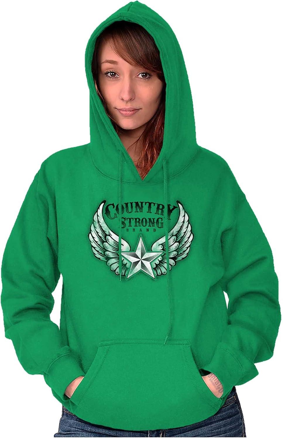 imageBrisco Brands Country Strong Cute Angels Wings Star Hoodie Sweatshirt WomenIrish Green