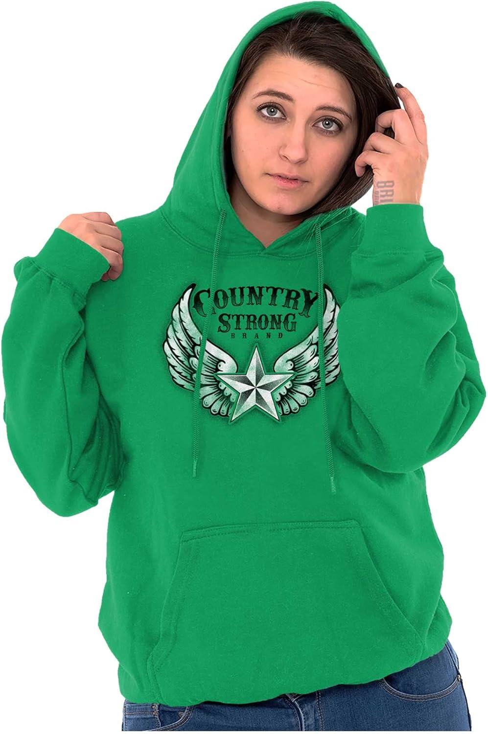 imageBrisco Brands Country Strong Cute Angels Wings Star Hoodie Sweatshirt WomenIrish Green