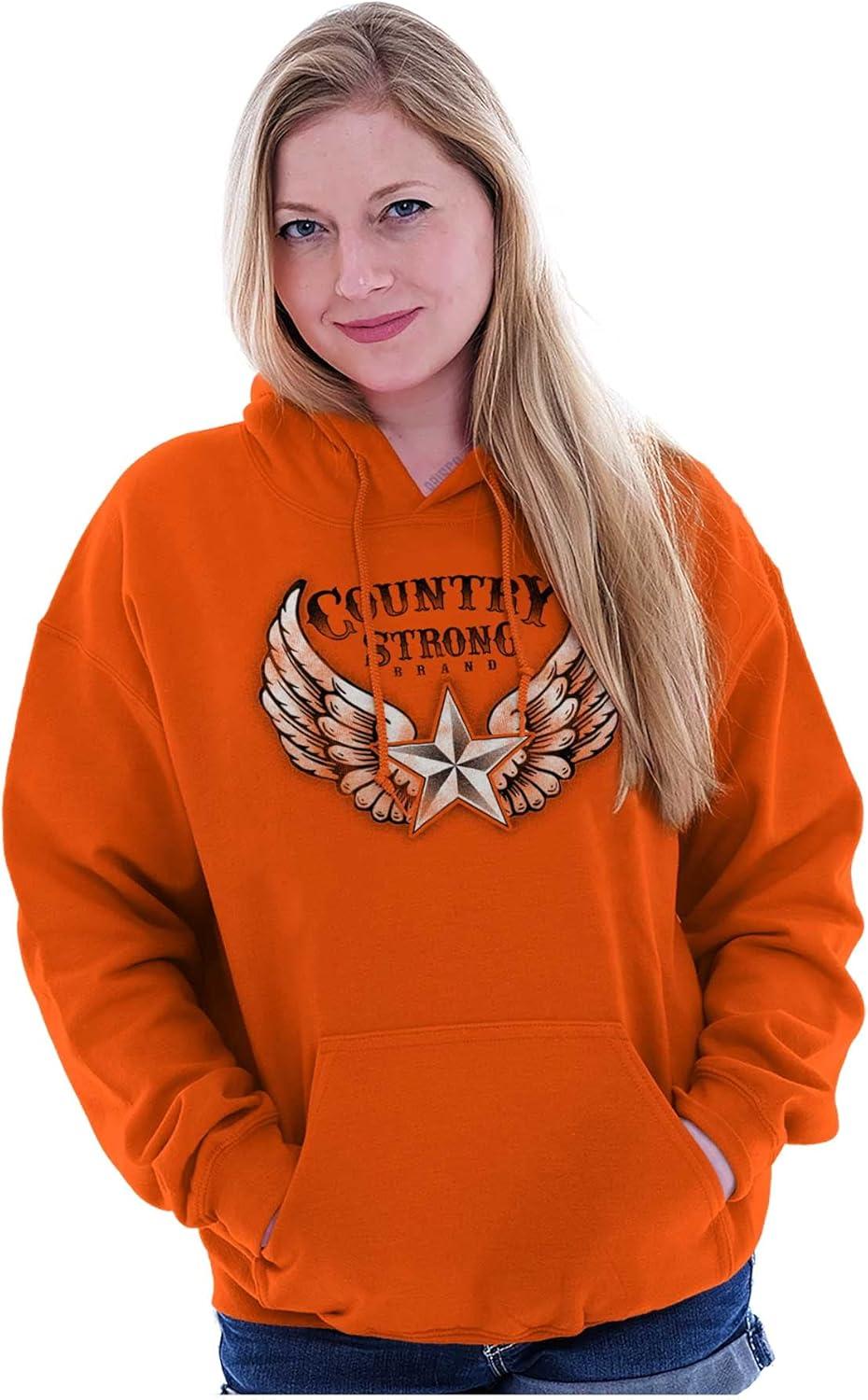 imageBrisco Brands Country Strong Cute Angels Wings Star Hoodie Sweatshirt WomenOrange
