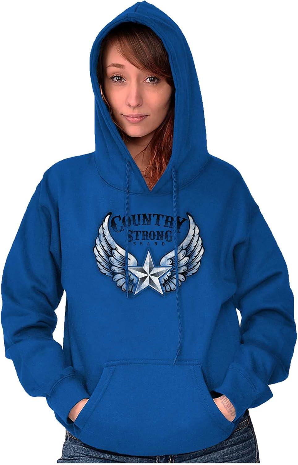 imageBrisco Brands Country Strong Cute Angels Wings Star Hoodie Sweatshirt WomenRoyal