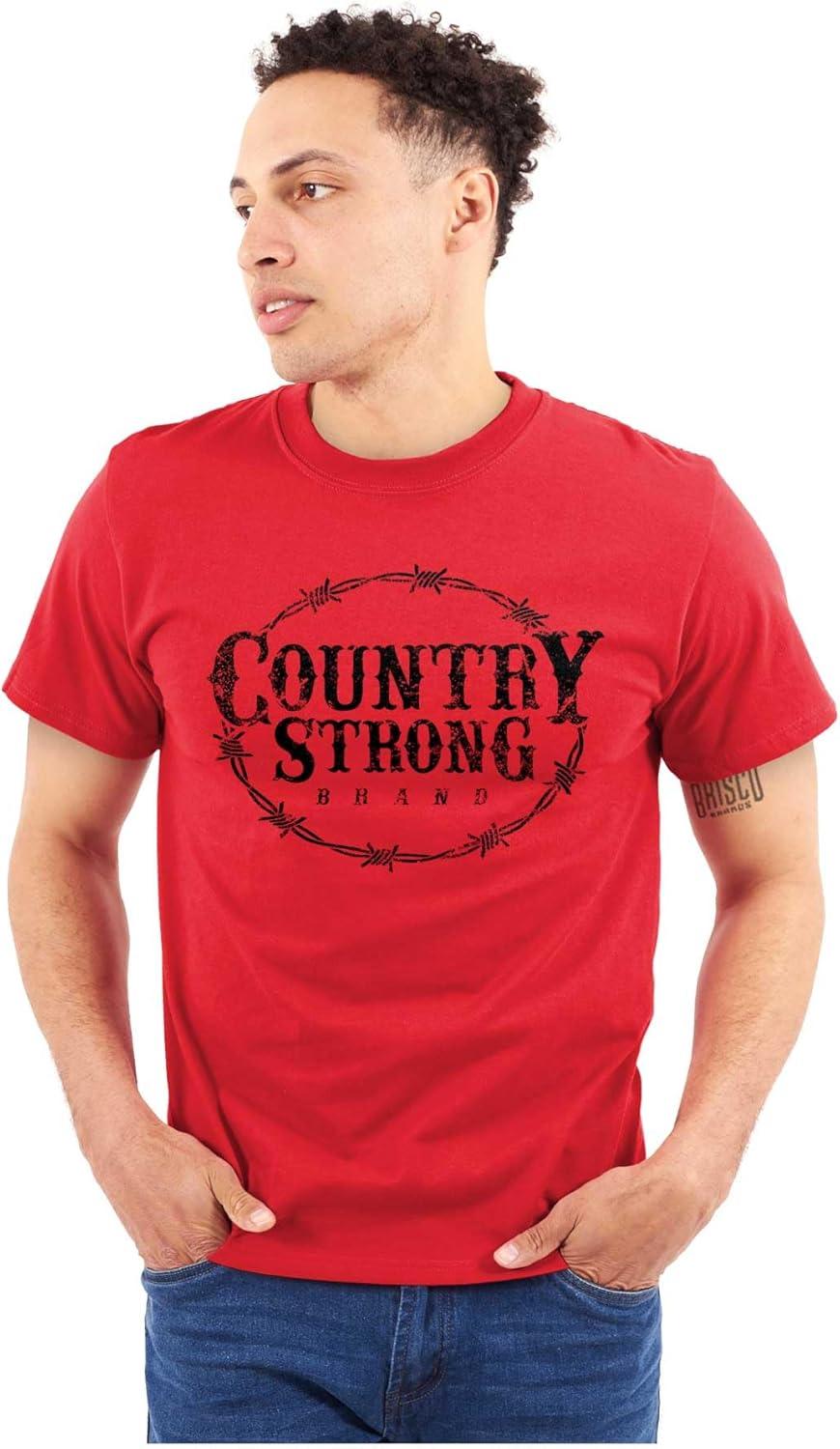 imageBrisco Brands Country Strong Logo Western Cowboy Graphic T Shirt Men or WomenRed