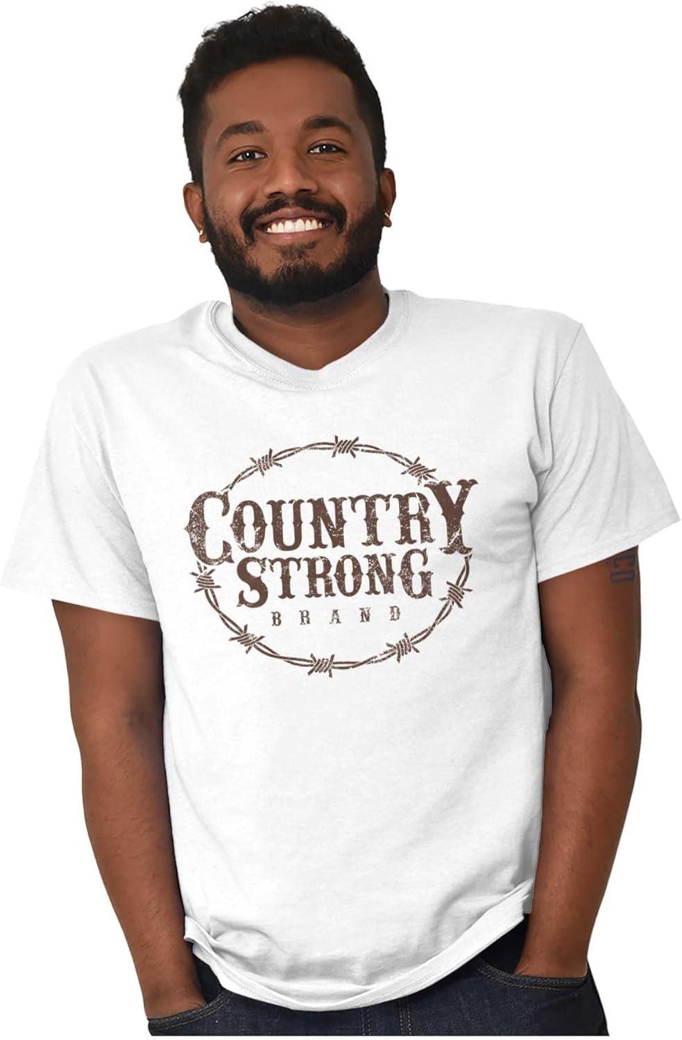 imageBrisco Brands Country Strong Logo Western Cowboy Graphic T Shirt Men or WomenWhite