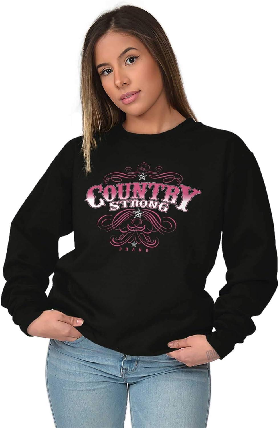 imageBrisco Brands Country Strong Western Stars Cowgirl Women Crewneck SweatshirtBlack