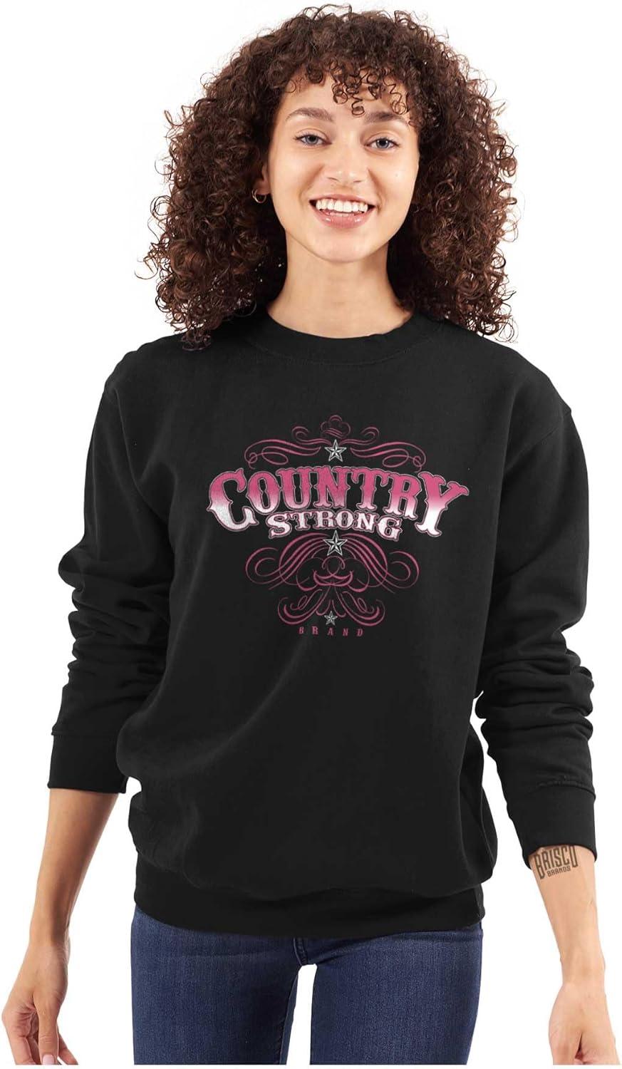 imageBrisco Brands Country Strong Western Stars Cowgirl Women Crewneck SweatshirtBlack