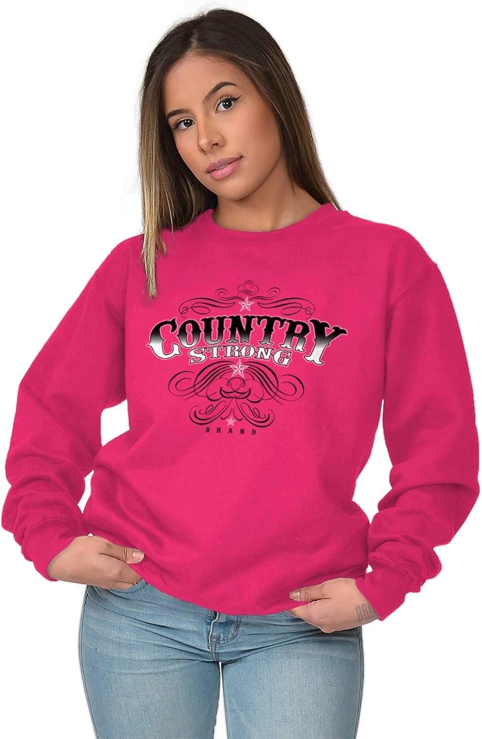 imageBrisco Brands Country Strong Western Stars Cowgirl Women Crewneck SweatshirtHeliconia